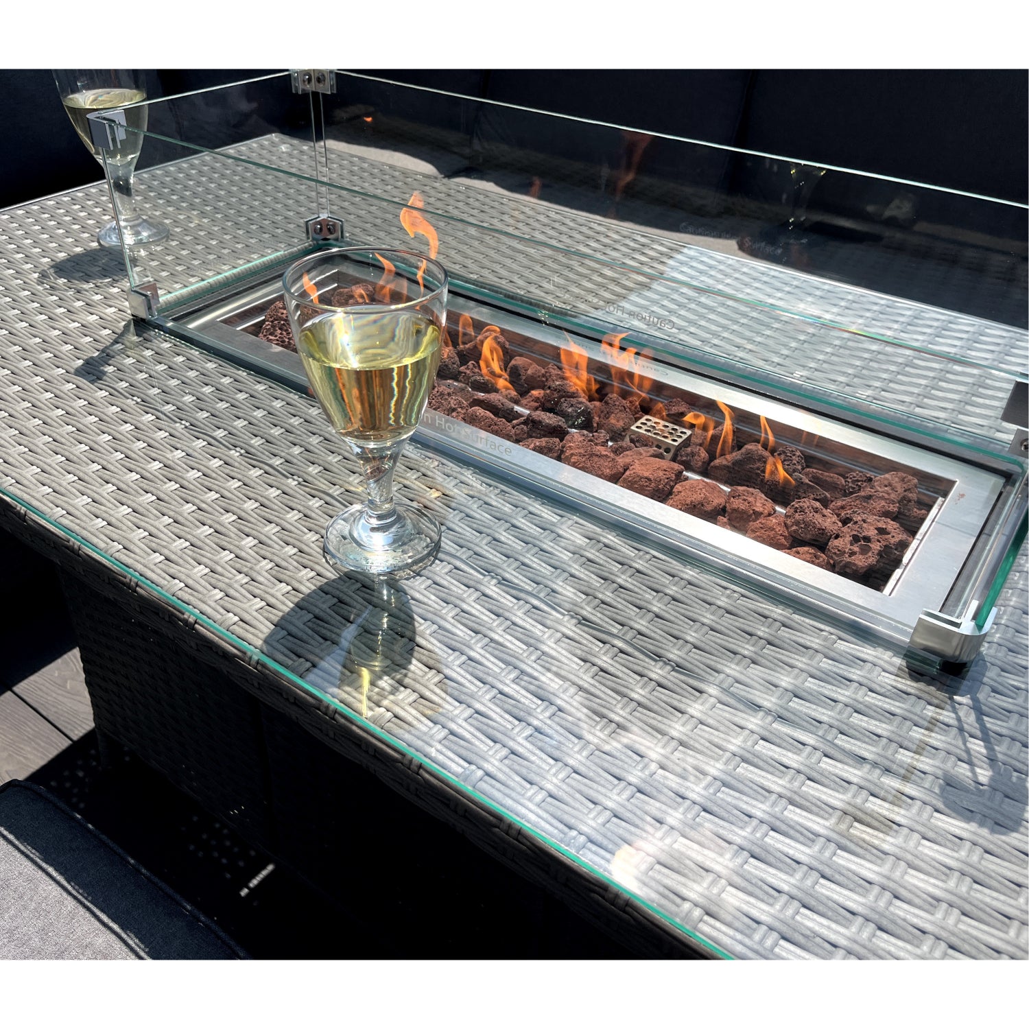 The Croft 8 Seat Corner Gas Firepit Rattan Dining Set | Grey