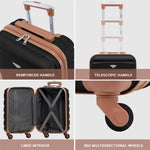 Set Of 3 Hard Shell Suitcase Cabin & Check In Cases With Tsa Lock - Overhead Cabin With Medium & Large Check-in Bag | Set of 3 | Black & Brown