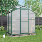 Polycarbonate Greenhouse With Base – Aluminum Frame Walk-in Greenhouse With Sliding Door & Ventilation Window For Plants & Flowers, Green, 4 x 6ft
