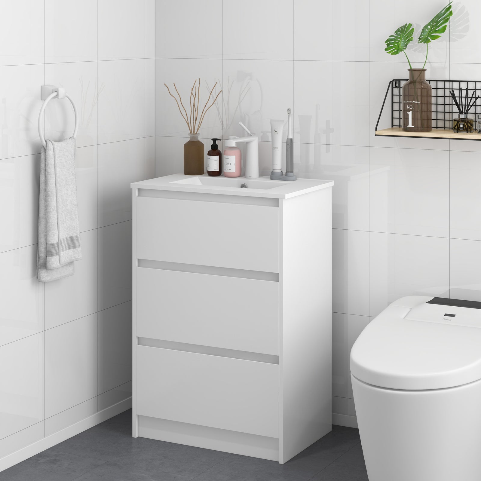 600mm Bathroom Vanity Unit W/ 1 Tap Hole Basin Drawers