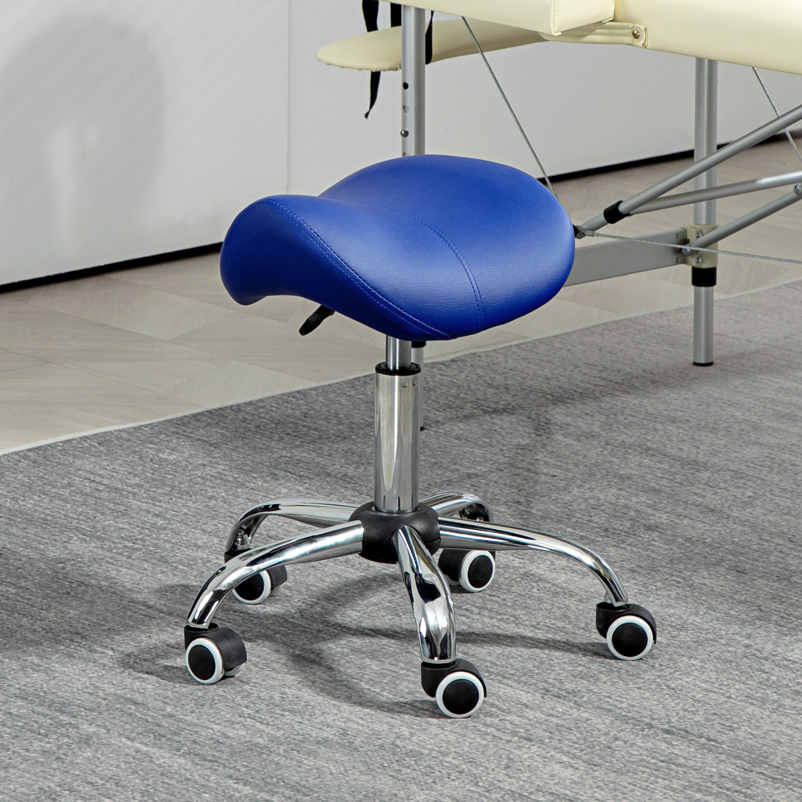 Pu Leather Saddle Stool W/ Moulded Padded Seat Adjustable | One Size | Blue