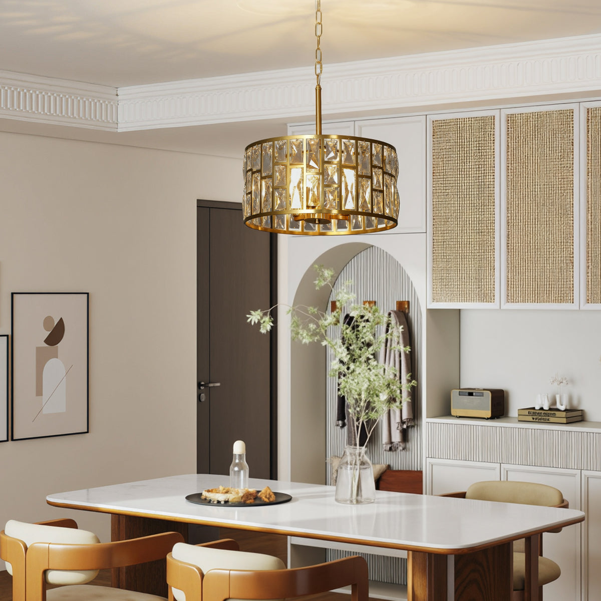 HOMCOM Modern Flush Mount Ceiling Light, Crystal Chandelier For Living Room