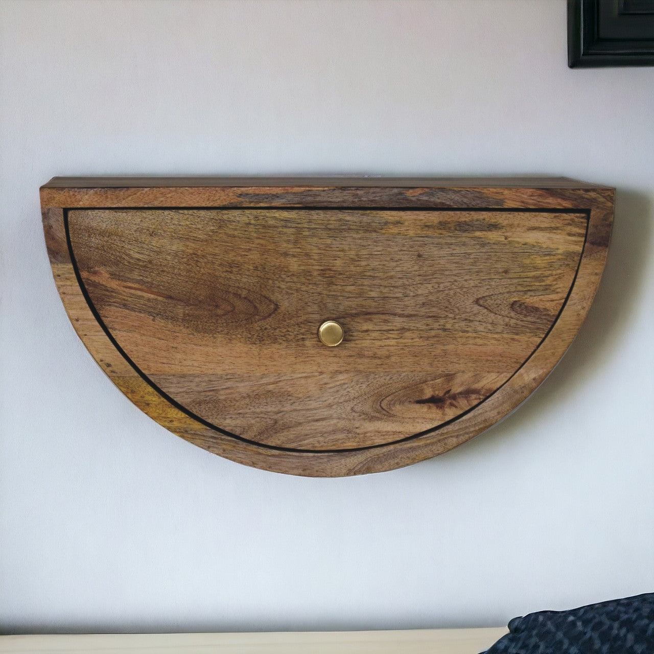 Solid Wood Crescent Floating Bedside
