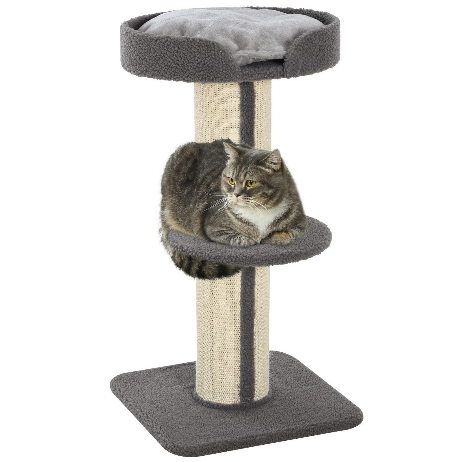 2-tier Cat Kitten Resting Tree W/ Top Basket Cushion Sisal Post | Gray