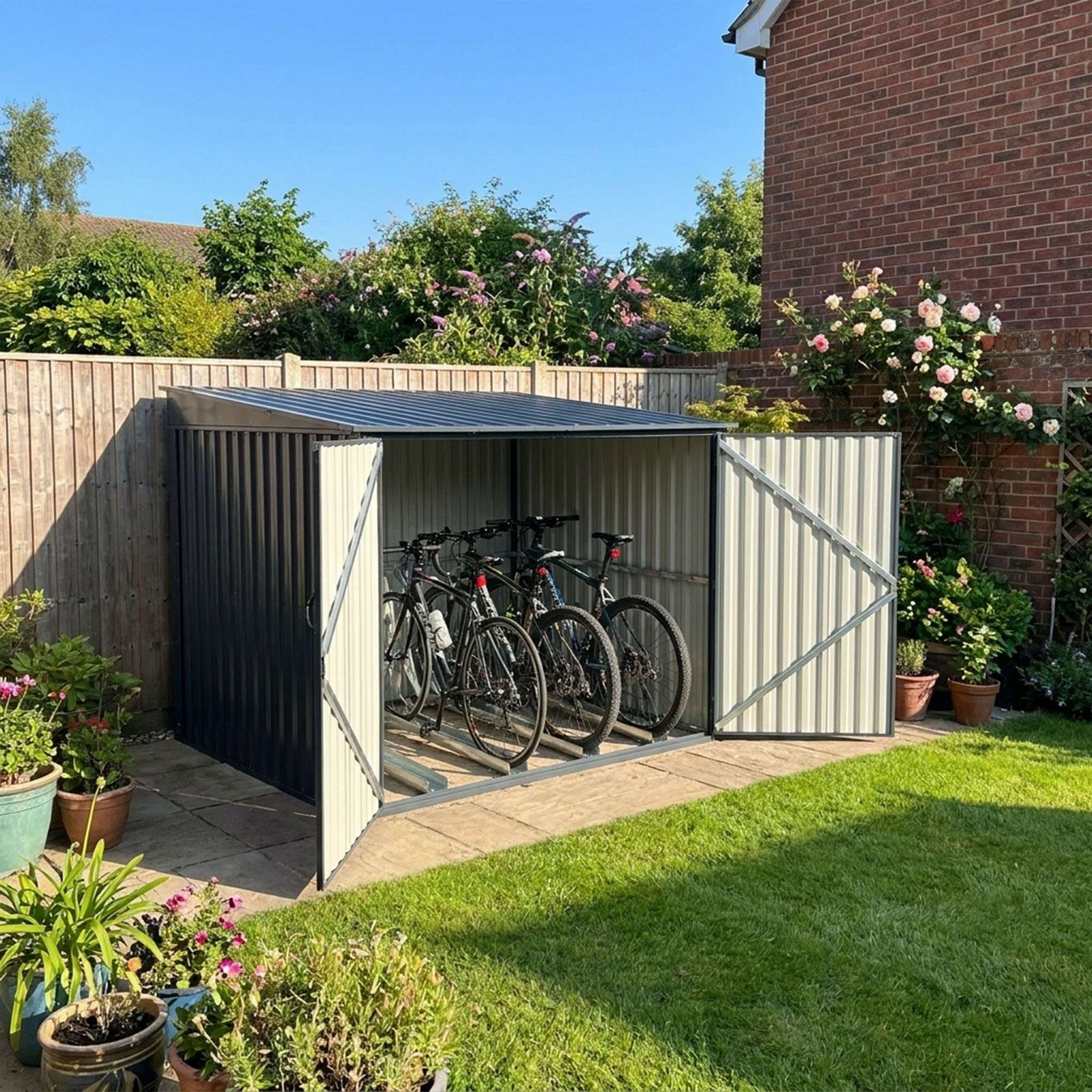 Outdoor Metal Garden Bike Storage Shed Bicycle Storage For Up To 4 Bikes