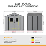 Breeins 8x6ft Plastic Garden Storage Shed With Secure Lockable Door