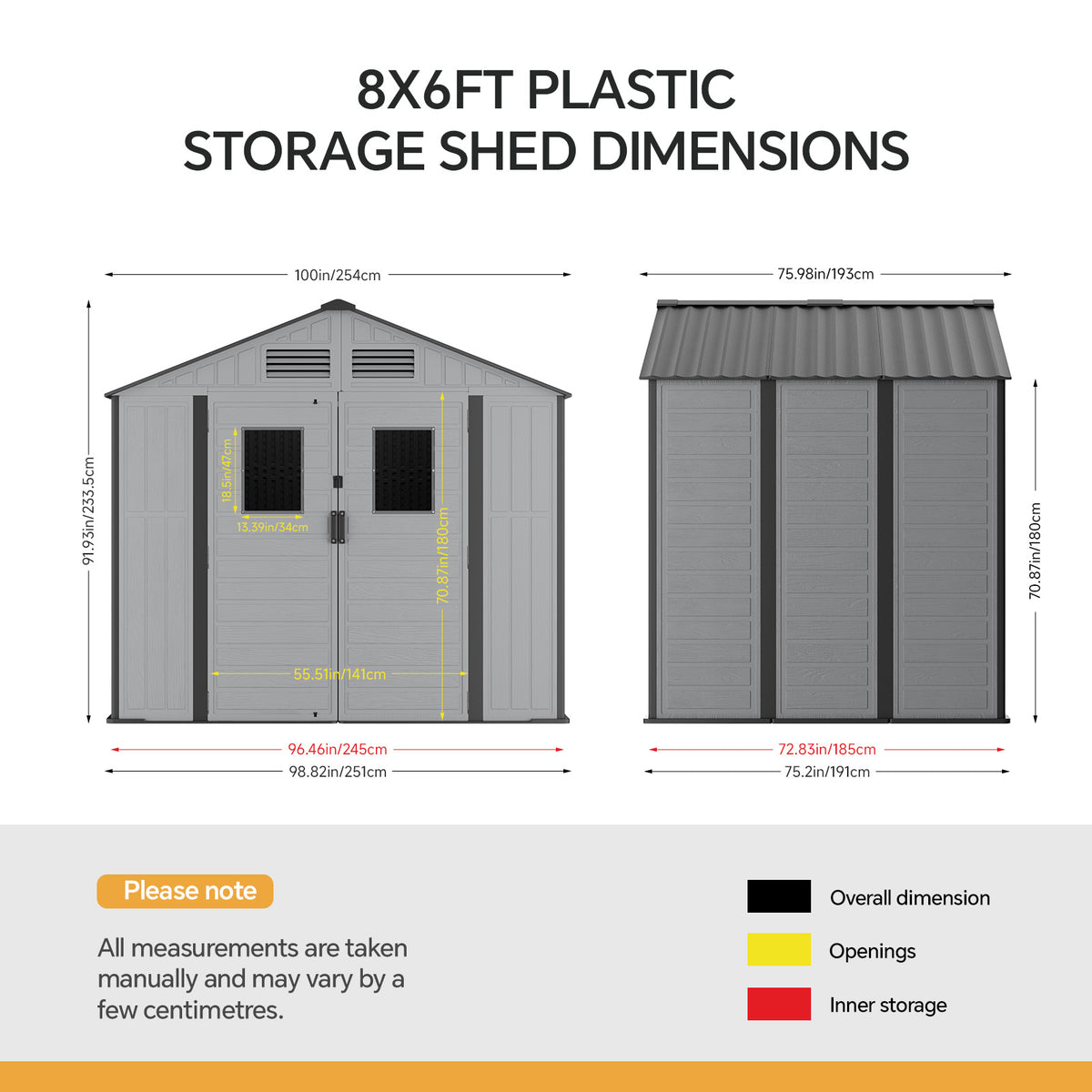 Breeins 8x6ft Plastic Garden Storage Shed With Secure Lockable Door