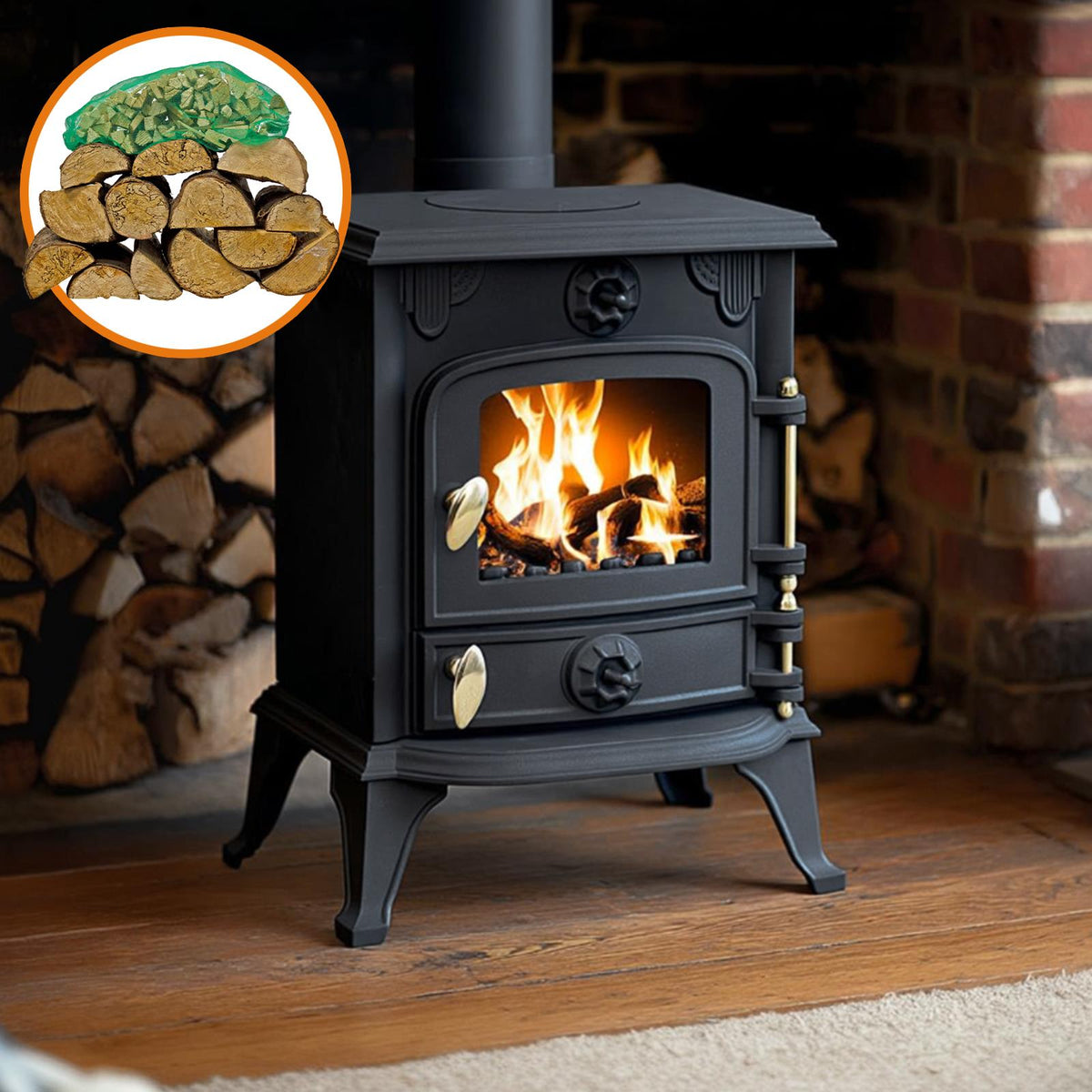 Cast Iron Multifuel Stove + Firewood Starter Kit | 5kw | Cast Iron