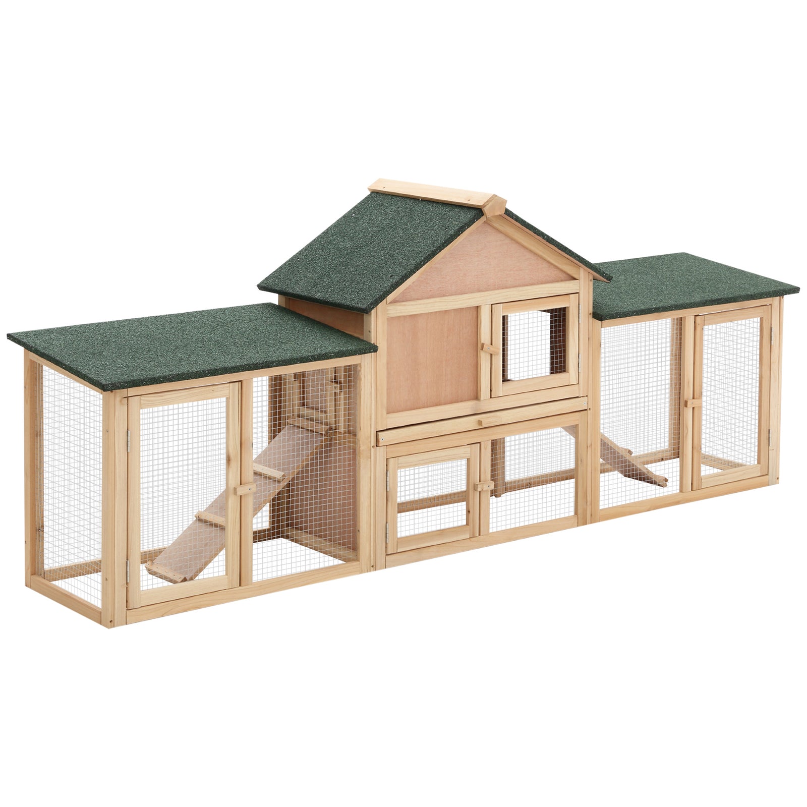 Rabbit Hutch Bunny Cage Guinea Pig House W/ Tray Ladder Outdoor Run