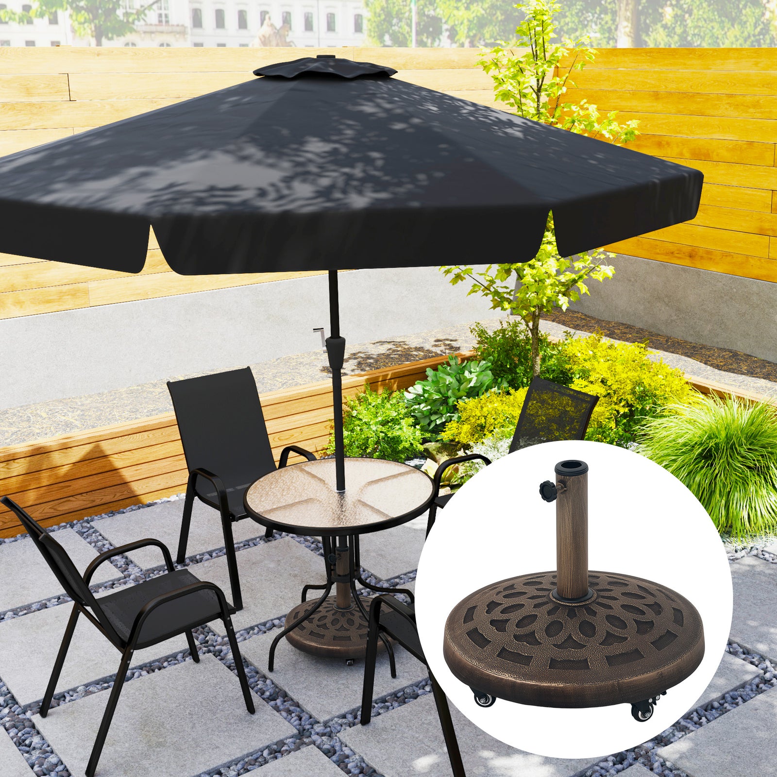 Outsunny 21kg Resin Garden Parasol Base Umbrella Stand With Wheels