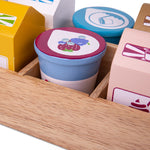 Wooden Dairy Delivery Set, Includes Crate & 6 Dairy Pieces