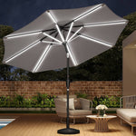 3m Solar Led Patio Umbrella, Outdoor Parasol With 16 Led Tubes, Crank Lift & Push Button Tilt With Round Base | One Size | Light Grey