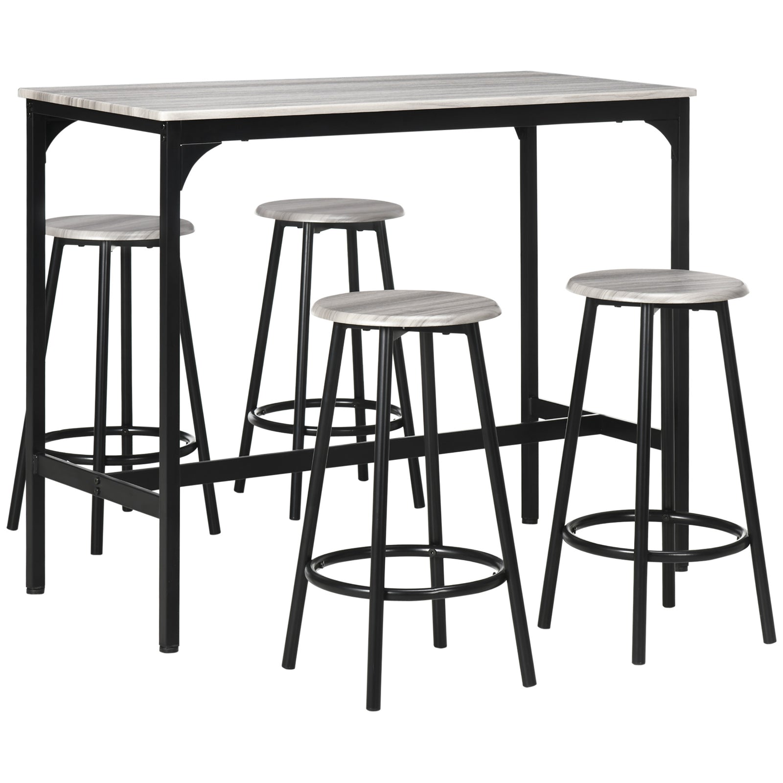 5 Piece Bar Table And Stools Set With Metal Frame | Gray