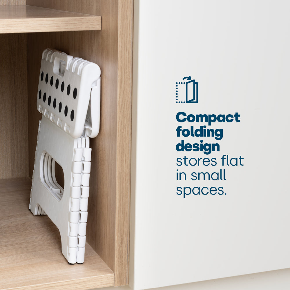 Compact Folding Step Stool With Non-slip Surface | White