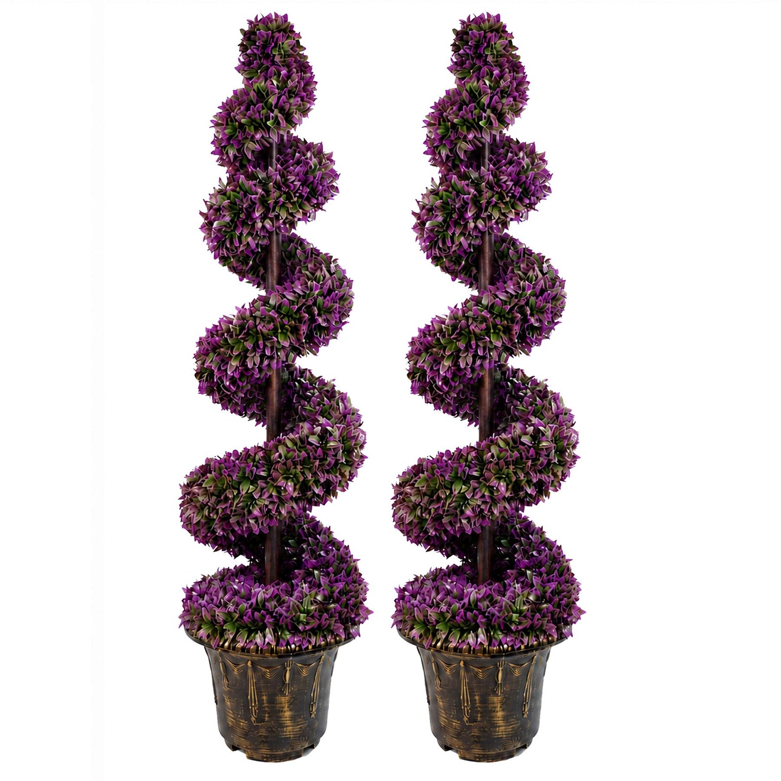 120cm Pair Of Purple Large  Spiral Topiary Trees With Decorative Planters