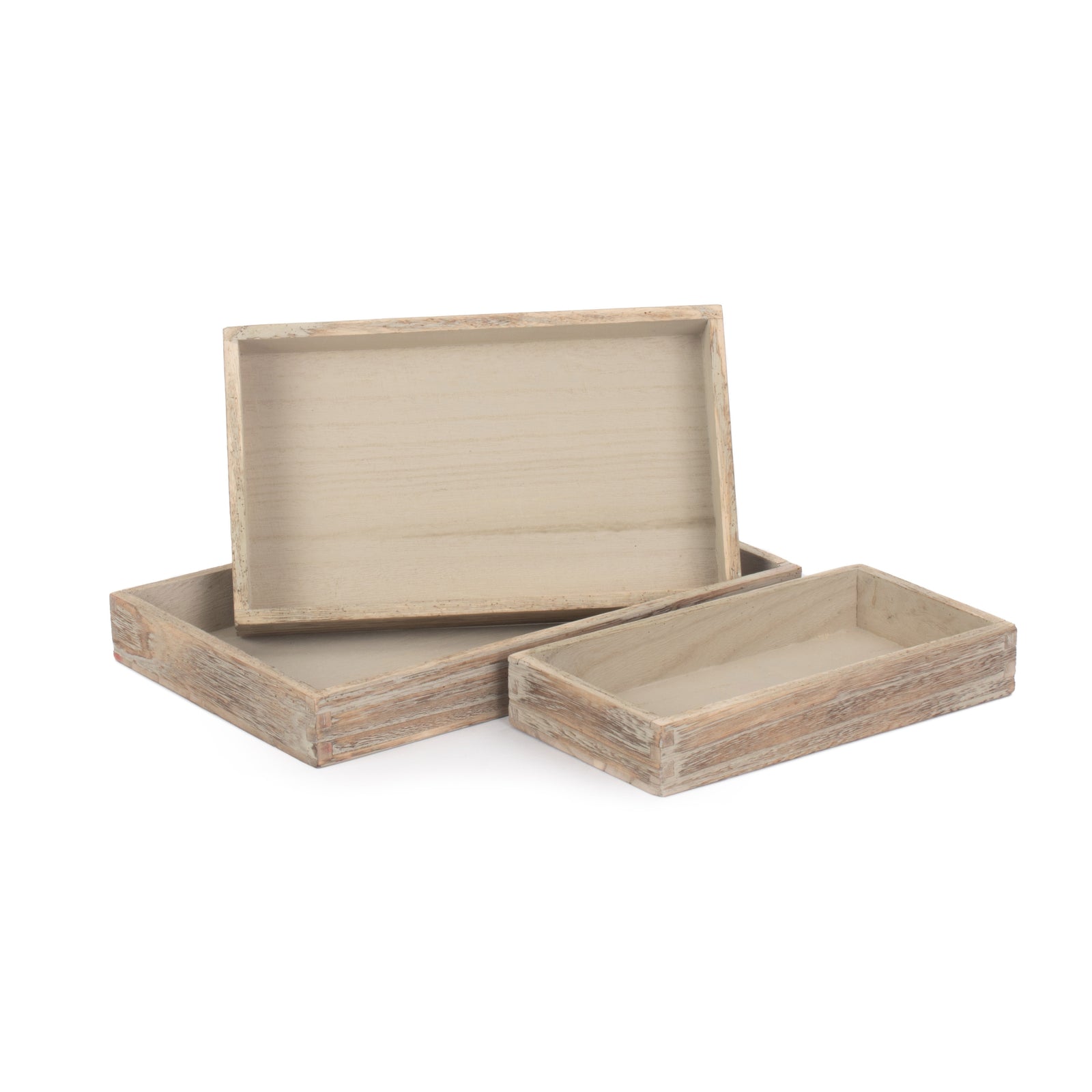 Wood Shallow Wooden Plinth Tray | Set-of-3 | Brown