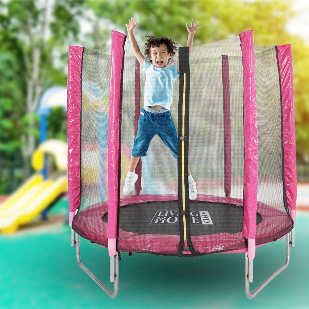 Outdoor Trampoline With Safety Enclosure For Kids Entertainment | Pink