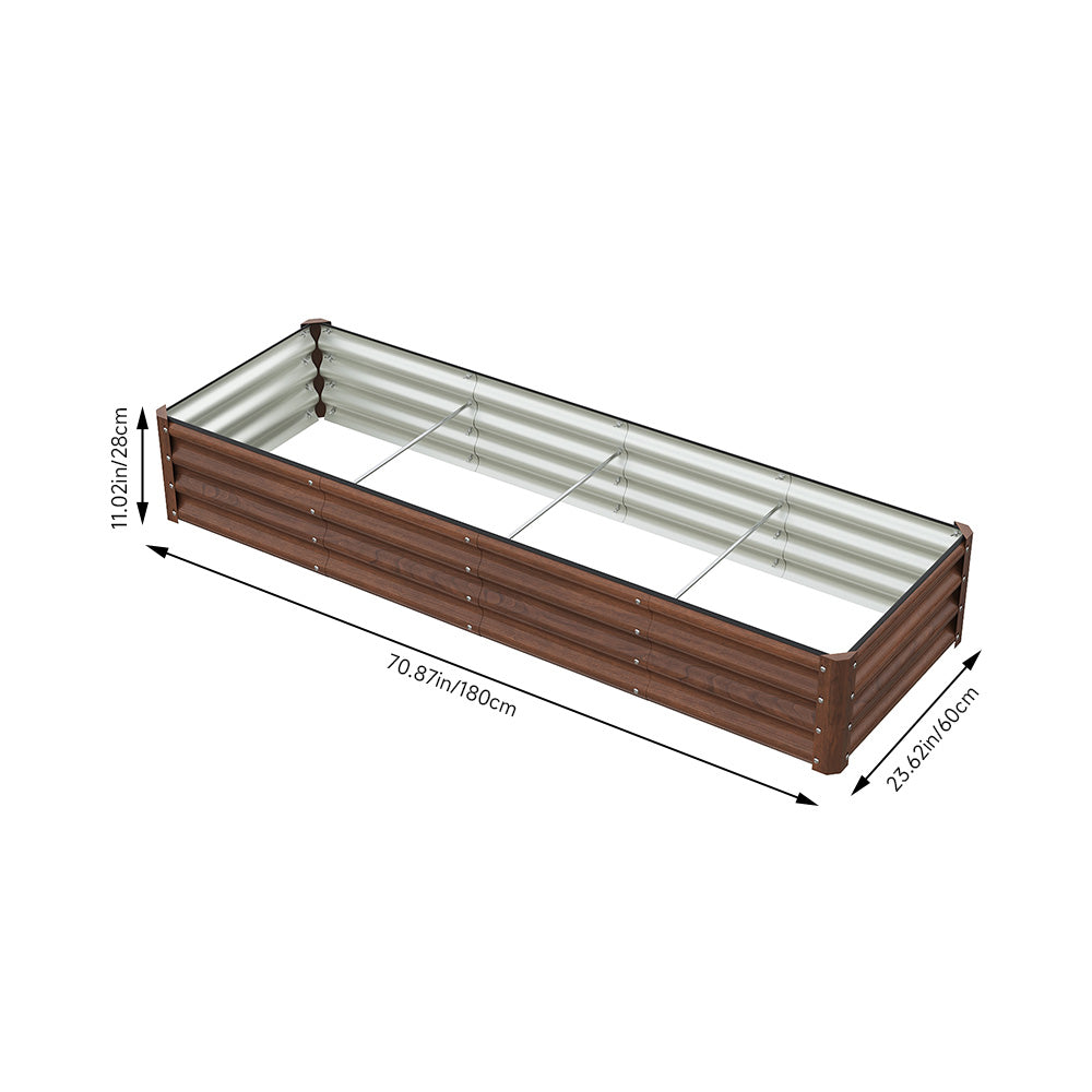 Brown Wood Grain Rectangular Galvanized Steel Raised Garden Bed | Large