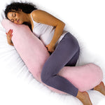 L Shaped Pregnancy Pillow, 145x25x20cm Shredded Memory Foam Full Body Maternity Cushion For Sleeping | J Shape | Pink