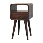 Solid Wood Mini California Walnut Curved Bedside With Open Slot