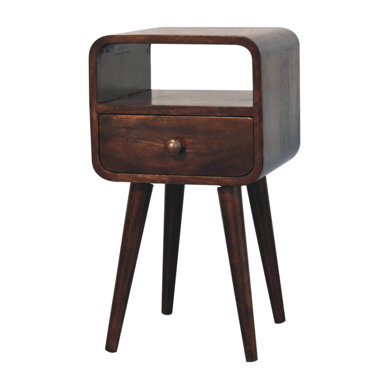 Solid Wood Mini California Walnut Curved Bedside With Open Slot