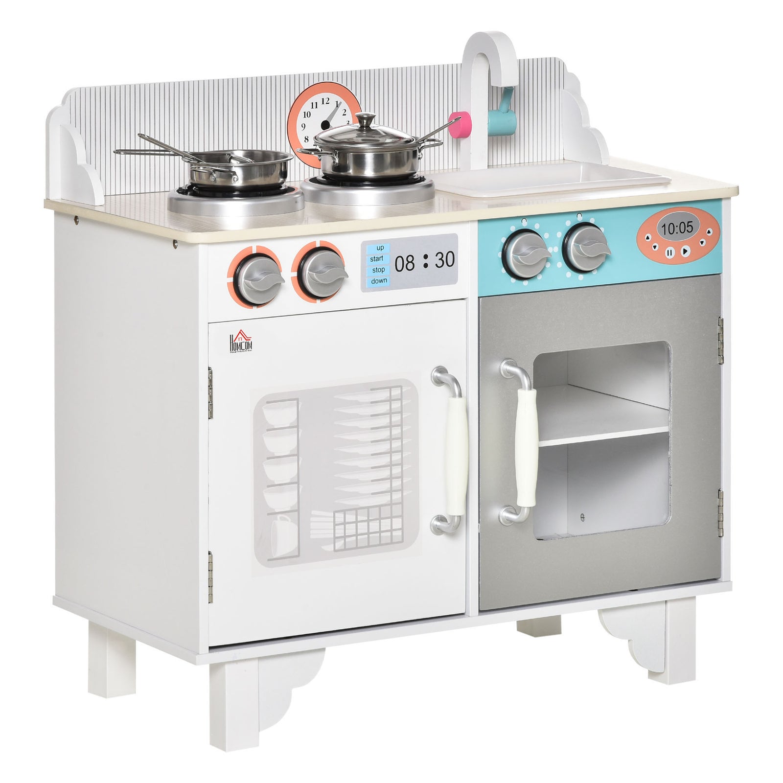 Kids Wooden Kitchen Pretend Playset W/ Sink Faucet For 3-6 Yrs