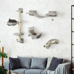 Four-piece Cat Wall Furniture W/ Hammock, Ladder, Platforms, Steps - Grey
