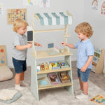 AIYAPLAY Wooden Toy Shop, Supermarket Role Play With 34 Accessories, Green