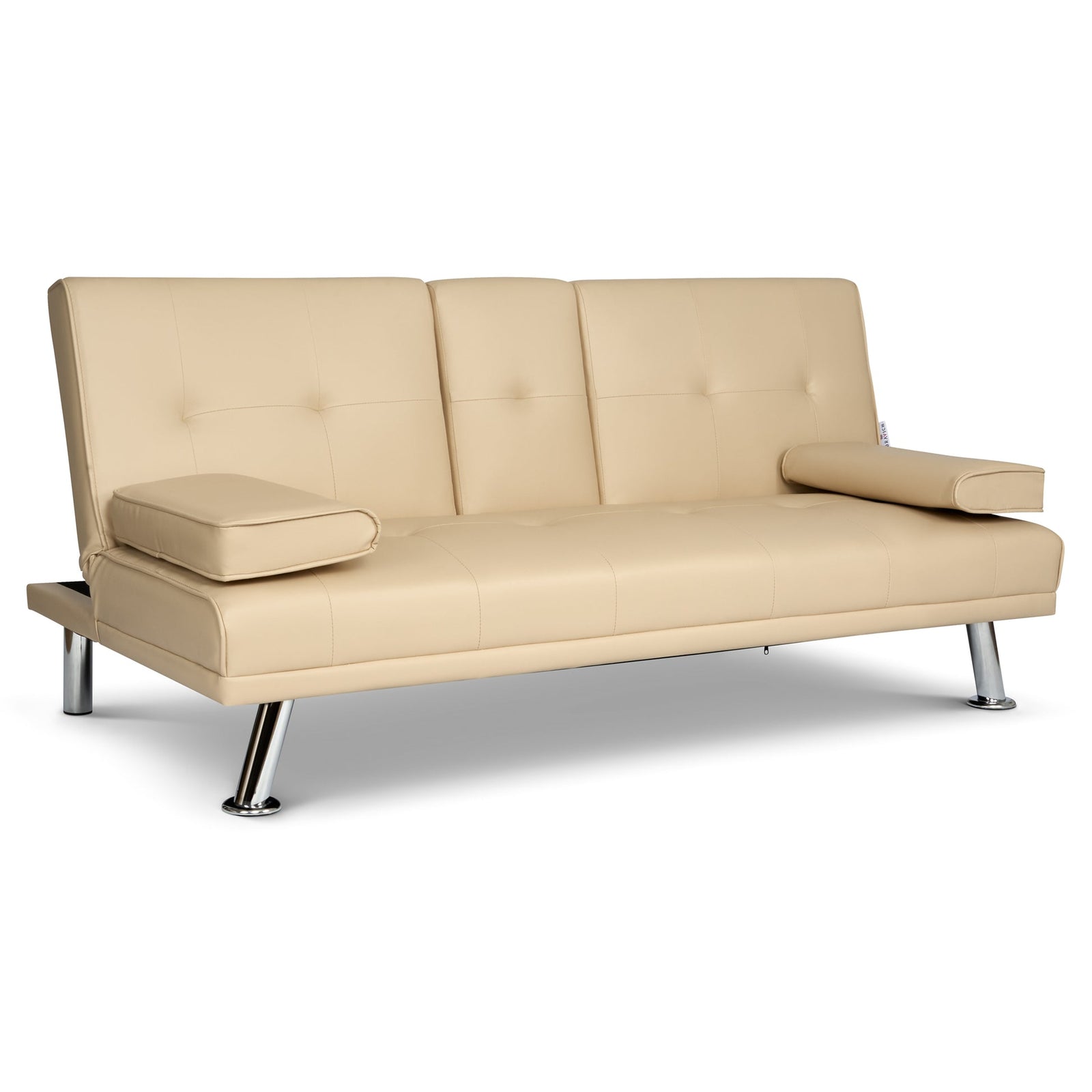 Faux Leather Click Clack Sofa Bed - 2 Seater | Beige