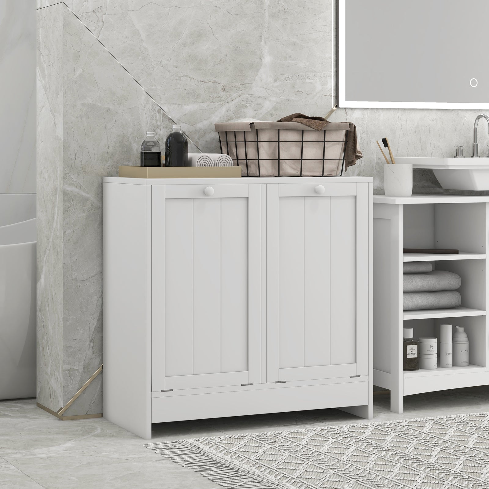 Tilt-out Laundry Storage Cabinet With 2 Compartment Hampers