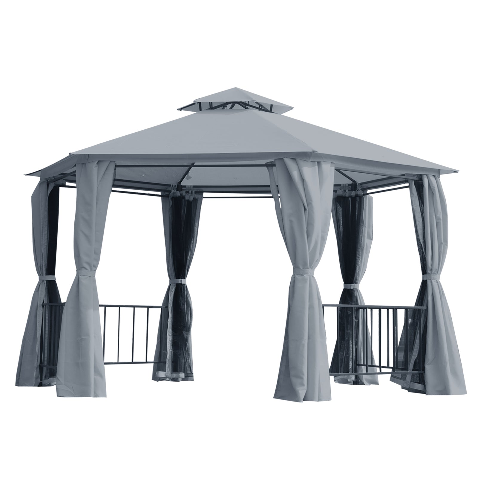 Gazebo Canopy 2 Tier Patio Shelter Steel For Garden | Gray