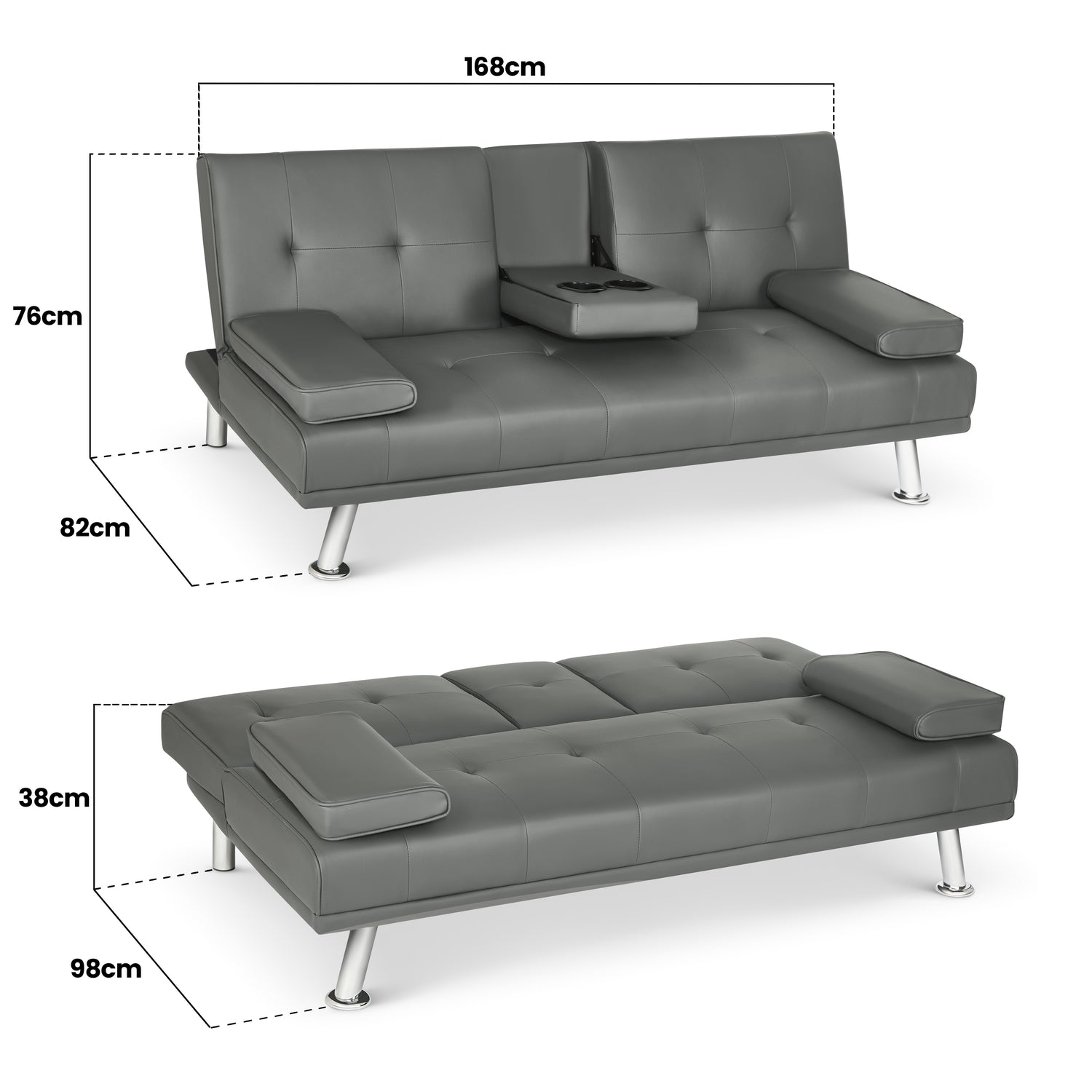 Faux Leather Click Clack Sofa Bed - 2 Seater | Black