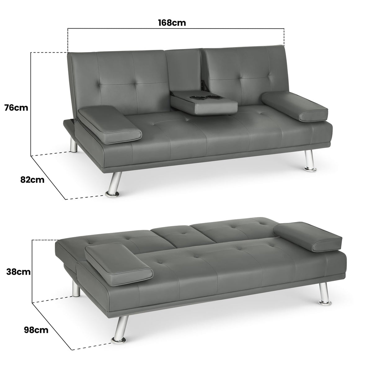 Faux Leather Click Clack Sofa Bed - 2 Seater | Black