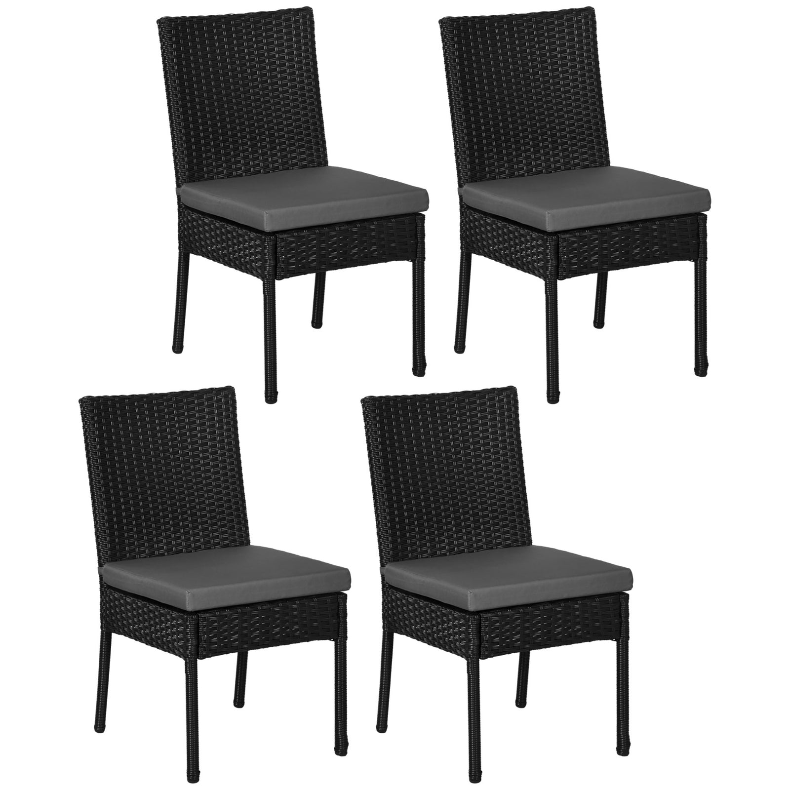 Rattan Garden Chairs W/ Cushion, Wicker Dining Chairs | Set of 4 | Black