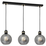 Omega Hand Made Linear Pendant Lamp With Elegant Smoked Glass Spheres Quality Matt Black Fittings With Gold Detail