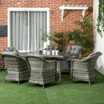 7 Pcs Rattan Dining Set W/ Tempered Glass Table