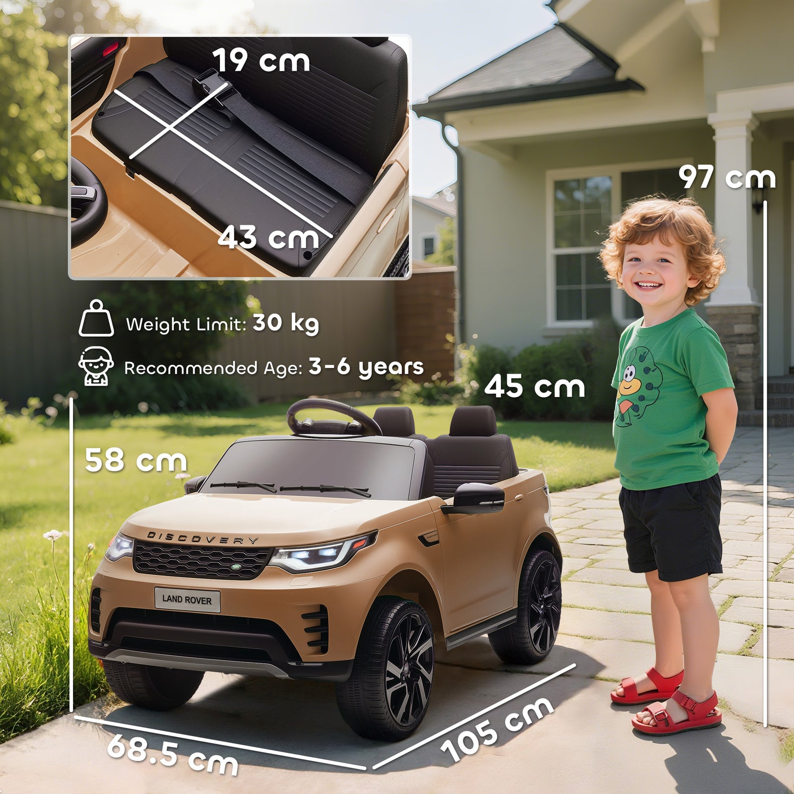Land Rover Discovery Licensed 12v Kids Electric Car W/ Remote | Khaki