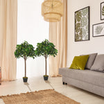 2 Pcs 90/120cm Artificial Bay Laurel Topiary Trees With Pot | Large | Green
