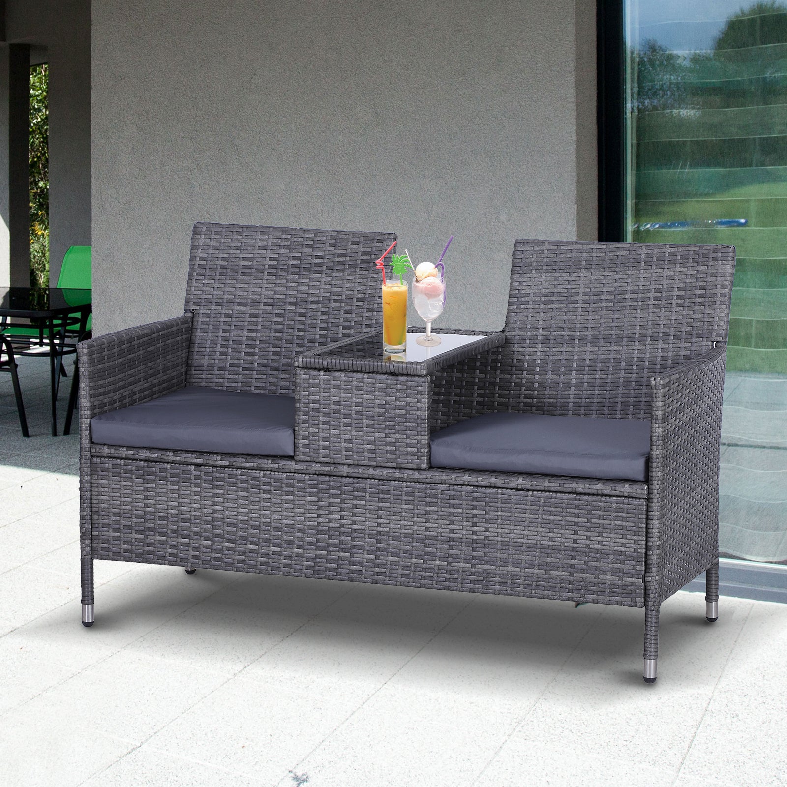 Rattan Chair Garden Furniture Patio Companion Seat Table | Gray