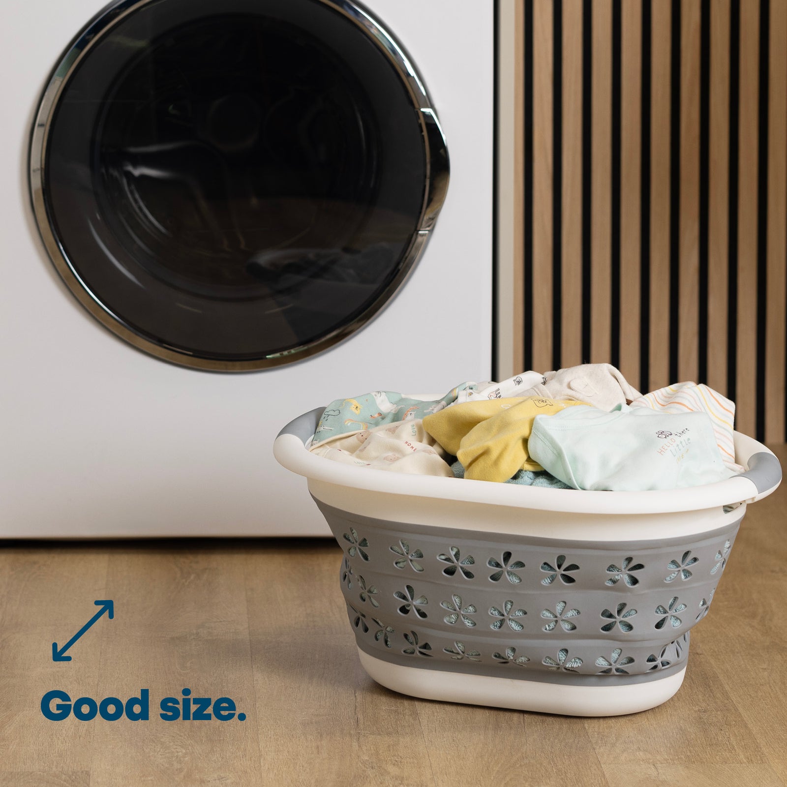 Floral Foldaway Laundry Basket - Grey