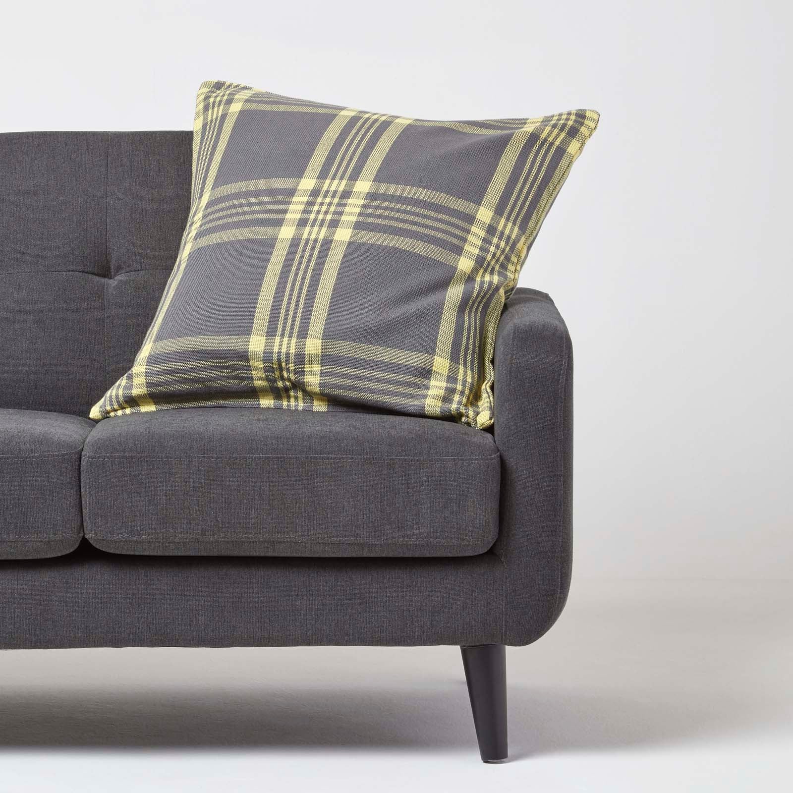 Tartan Check Pattern Cushion Cover | 60cm x 60cm | Yellow & Grey