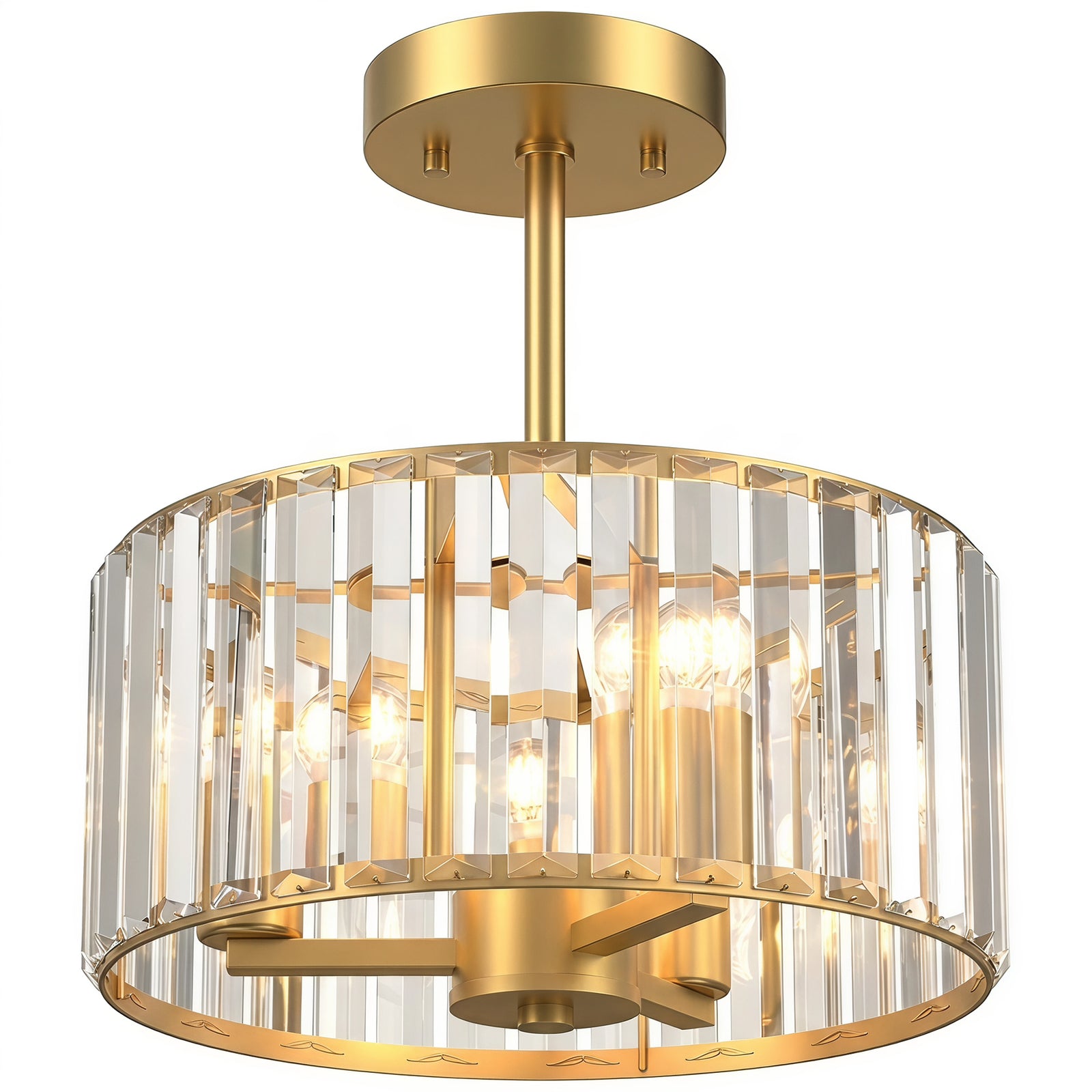 Semi Flush Mount Modern Crystal Chandelier Ceiling Light | Gold