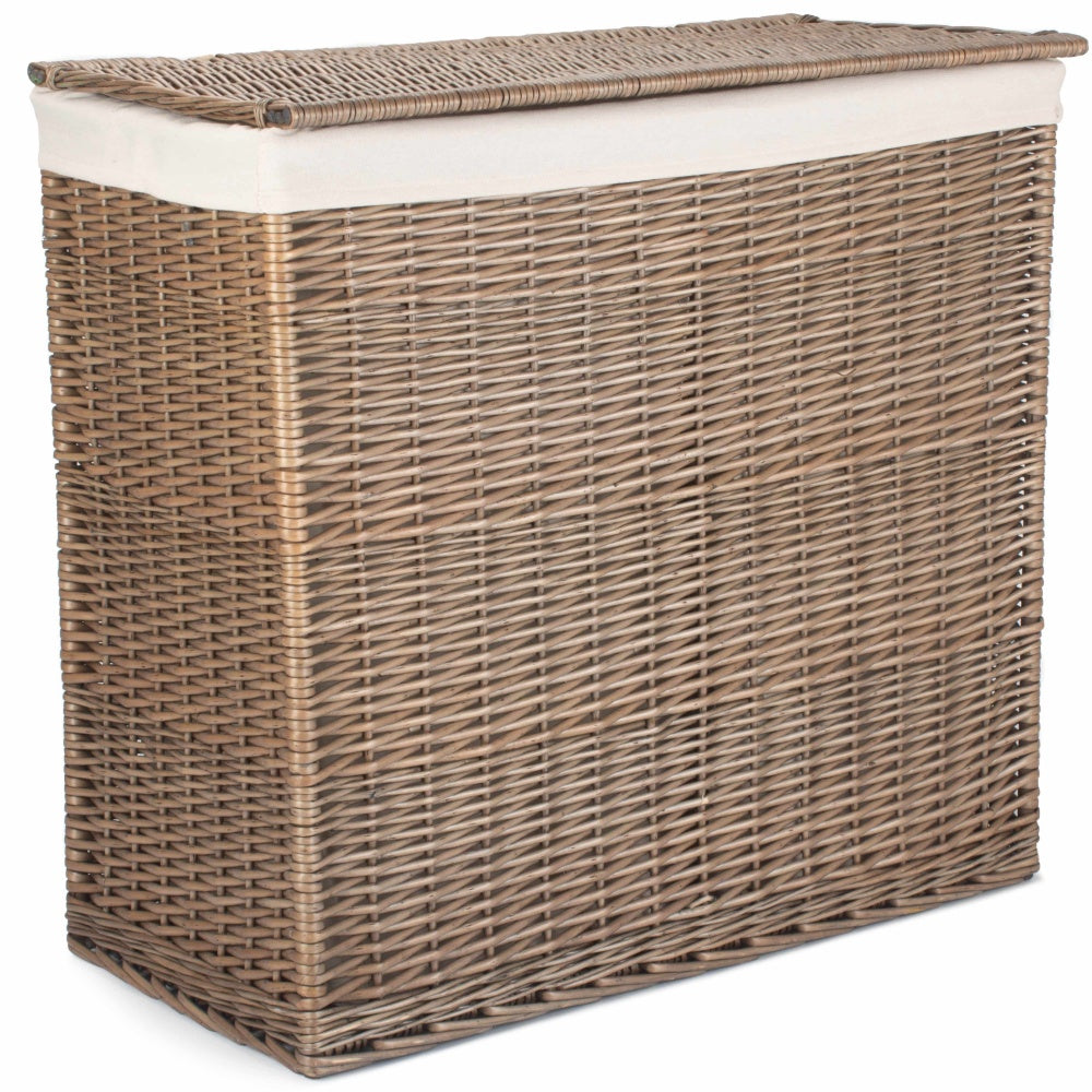 Large Wicker Cotton Lined Rectangular Partition Laundry Basket
