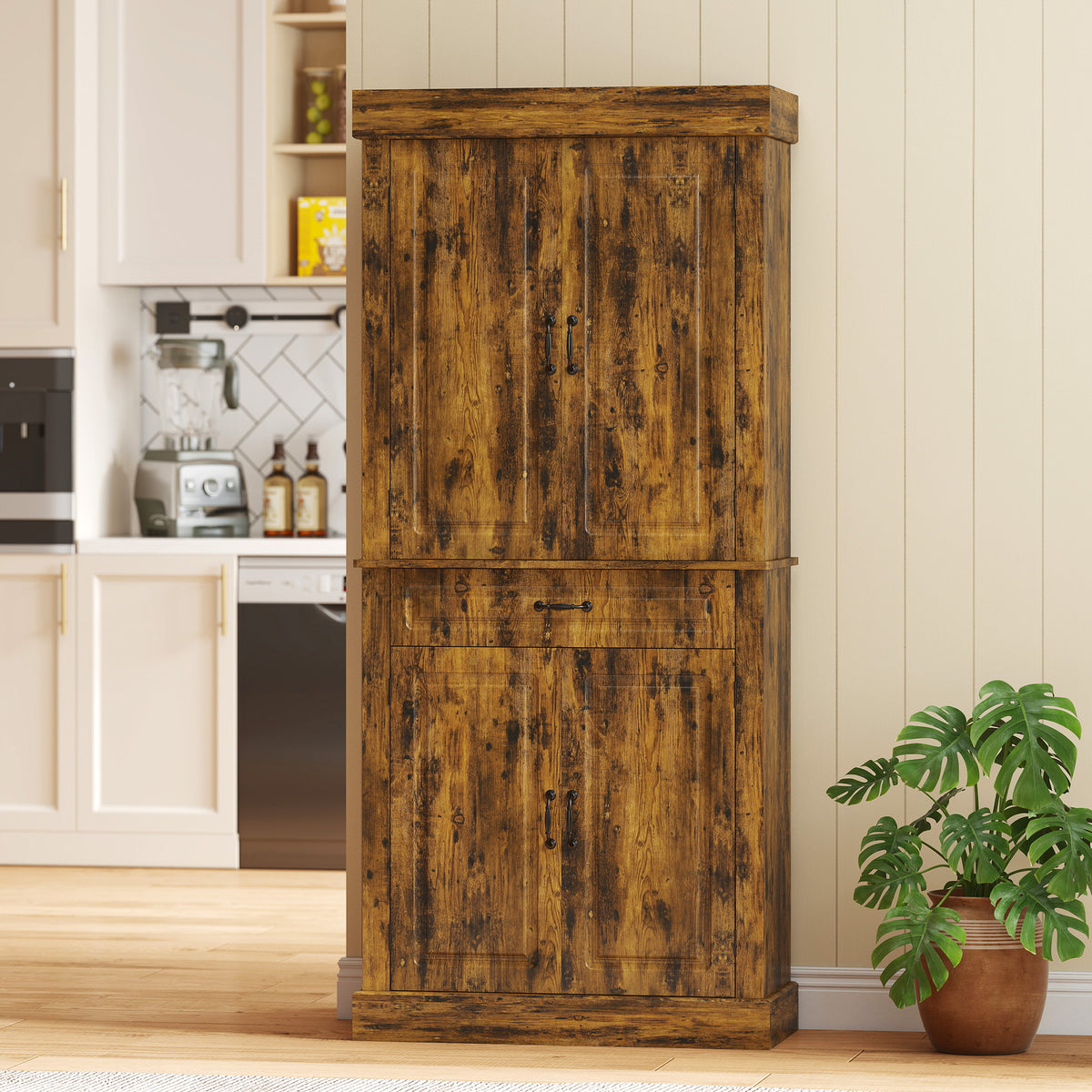 HOMCOM 180cm Kitchen Pantry, Kitchenstorage Cabinet With Shelves, Brown