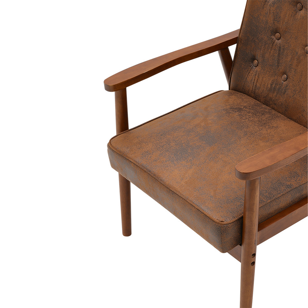Button Tufted Distressed Pu Leather Upholstered Armchair