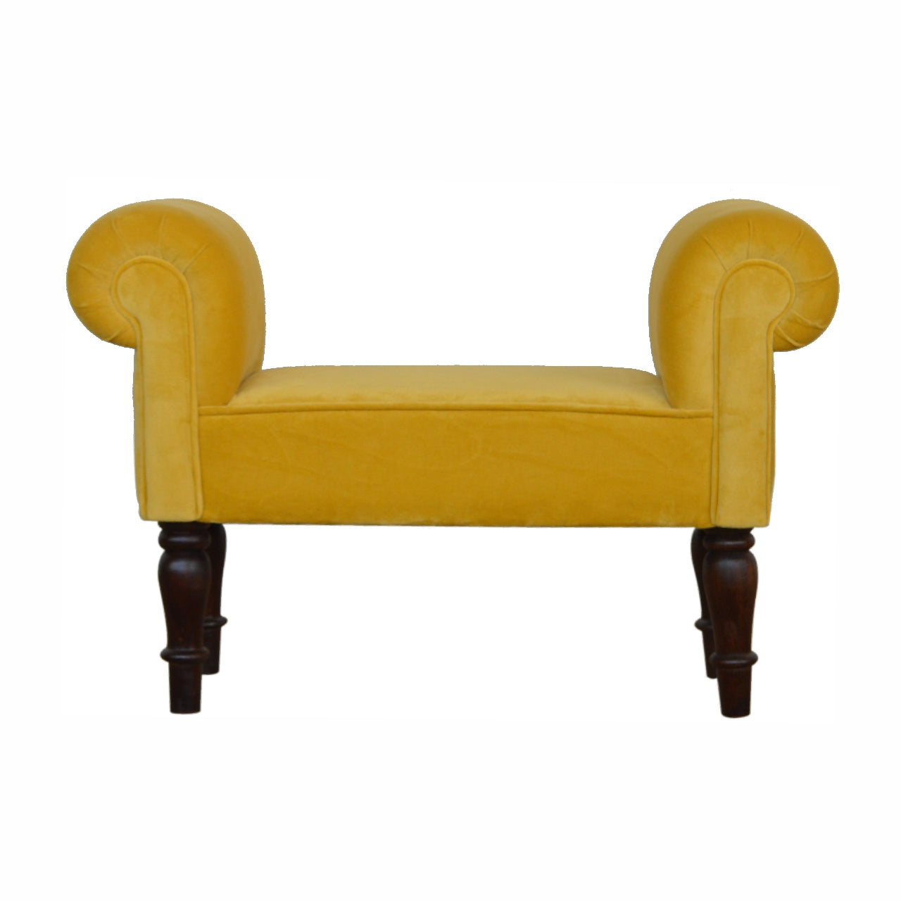 Solid Wood Mini Mustard Velvet Bench