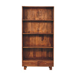 Solid Wood Tula Bookcase, 2 Drawers And 4 Shelves, Brown