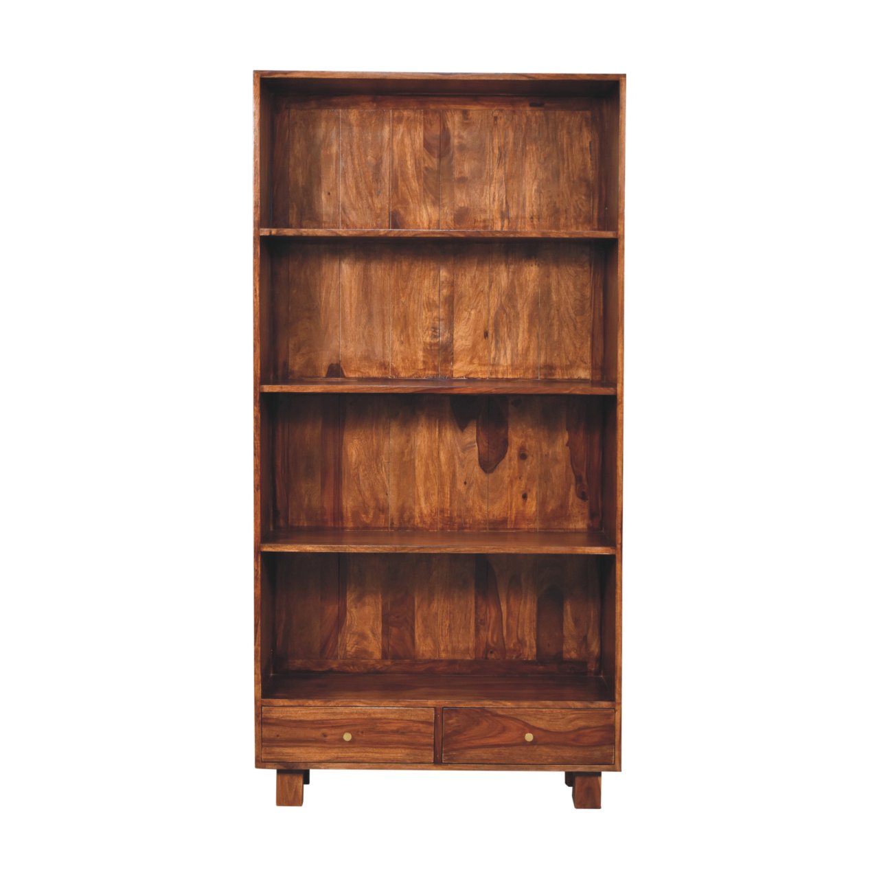 Solid Wood Tula Bookcase, 2 Drawers And 4 Shelves, Brown