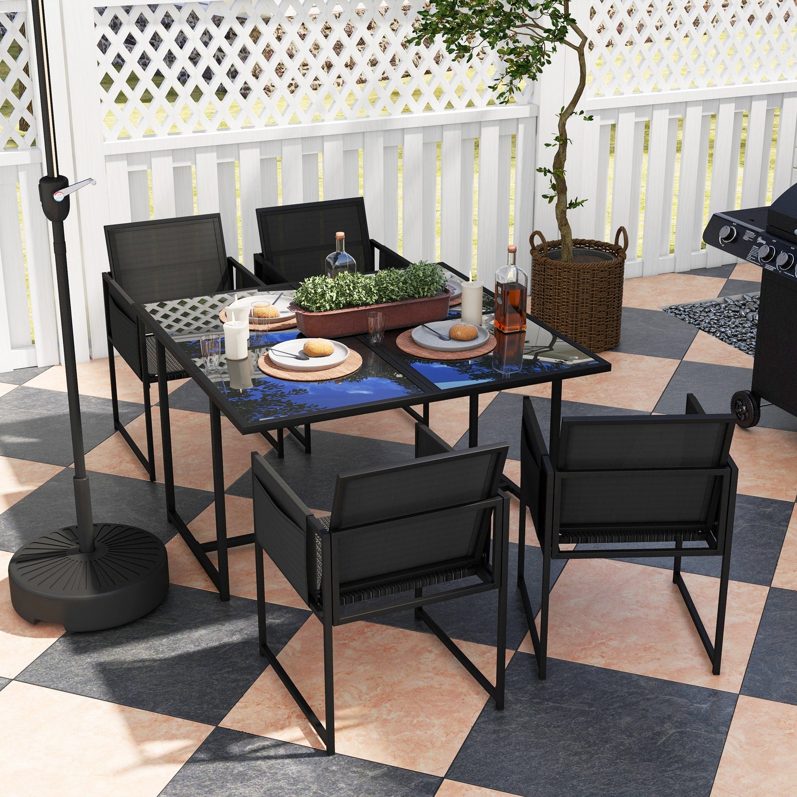 5 Piece Garden Dining Set W/ Adjustable Backrest