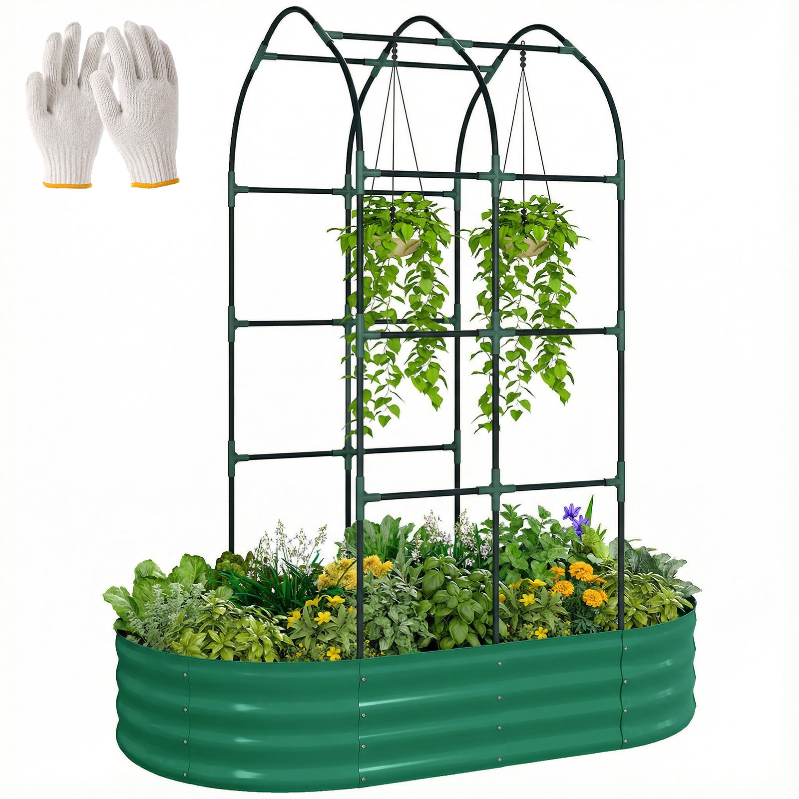 5 X 3 X 6ft Galvanised Raised Garden Bed With Trellis | Green